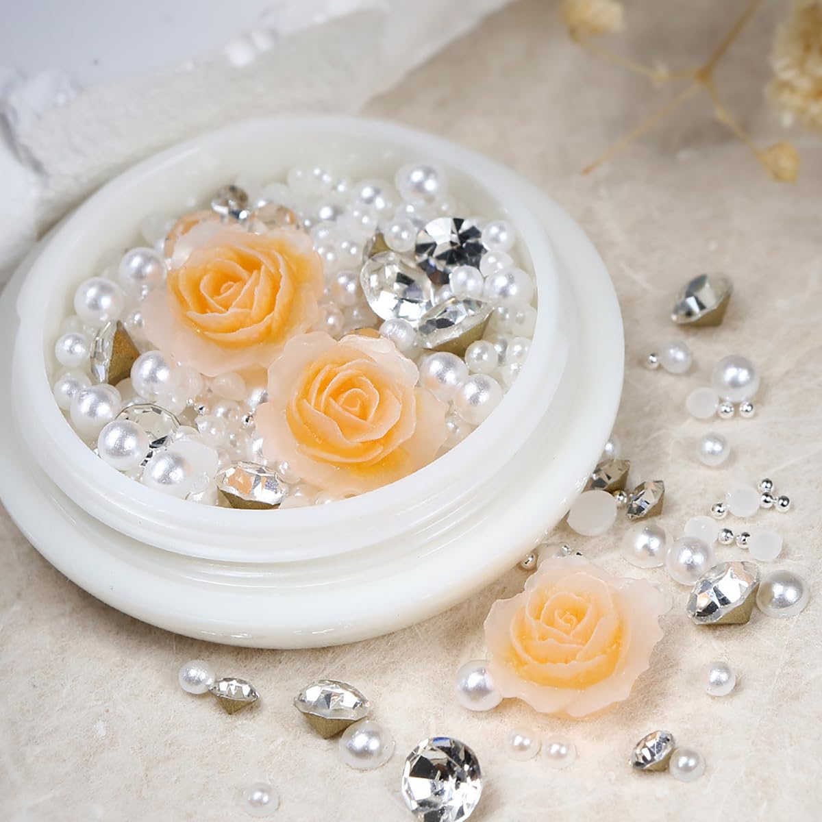 3D Rose Rhinestones Nail Ornaments Pearl Luxury Jewelry Nail Art Charms Kits Romantic Metal Flowers Nails Decorations Shiny Diam