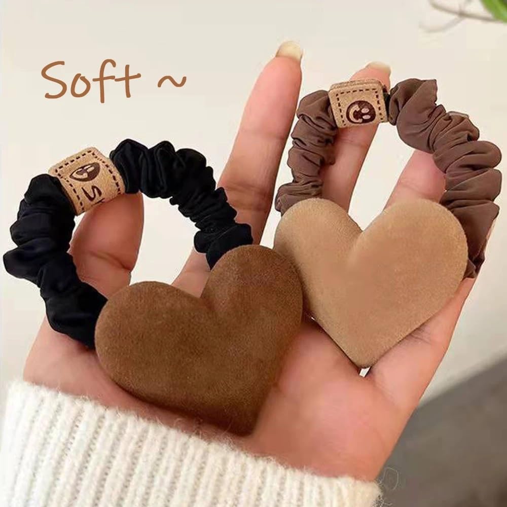 AIUPUOC Valentine Khaki Velvet Heart Hair Ties for Women Heart Hair Scrunchies Korean Hair Rope Headwear Elastic Rubber Hair Ban