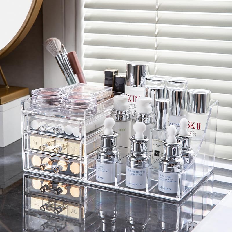 Cq acrylic 2 Pack Clear Make Up Organizers for Vanity,Stackable 5 Drawers Make Up Organizer,Cute Desk Organizer for Vanity Jewel