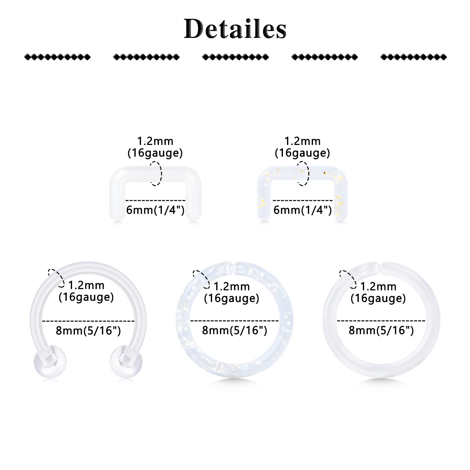 QWALIT Septum Retainer 16g Clear Septum Ring Plastic Septum Ring for Work Surgery Invisible Septum Piercing Retainer