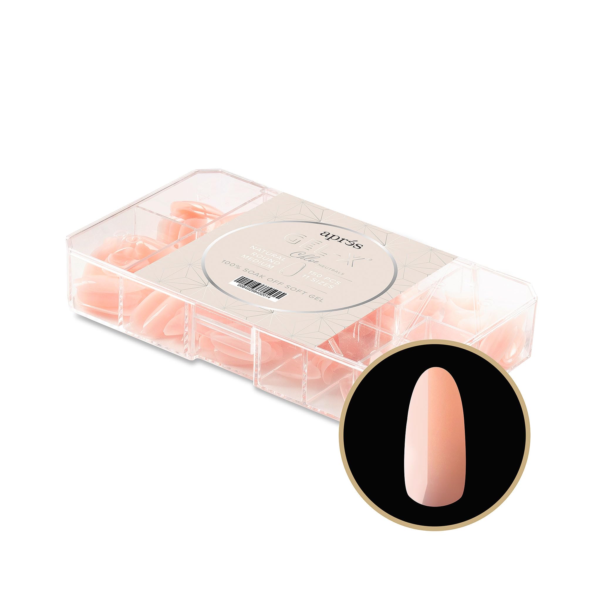 Apres Neutrals Gel-X Chloe Box Of Nail Tips, 11 Sizes 00-9, Soft Gel Tip Box (150pcs) (Natural Round Medium, 150)