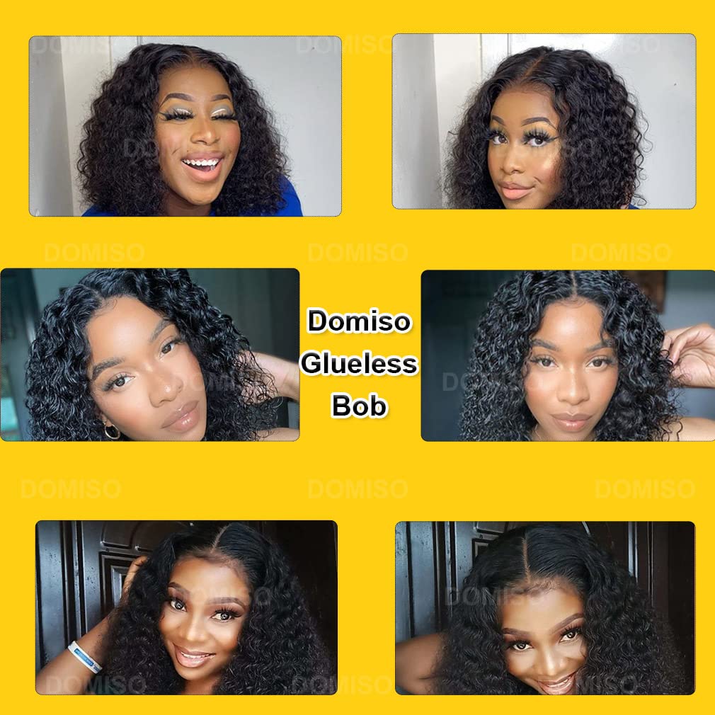 Domiso 14 Inch Glueless Wear And Go Bob Wig Deep Wave Bob Wigs Lace Front Wigs Human Hair Lace Pre Cut Hairline Pre Plucked No G