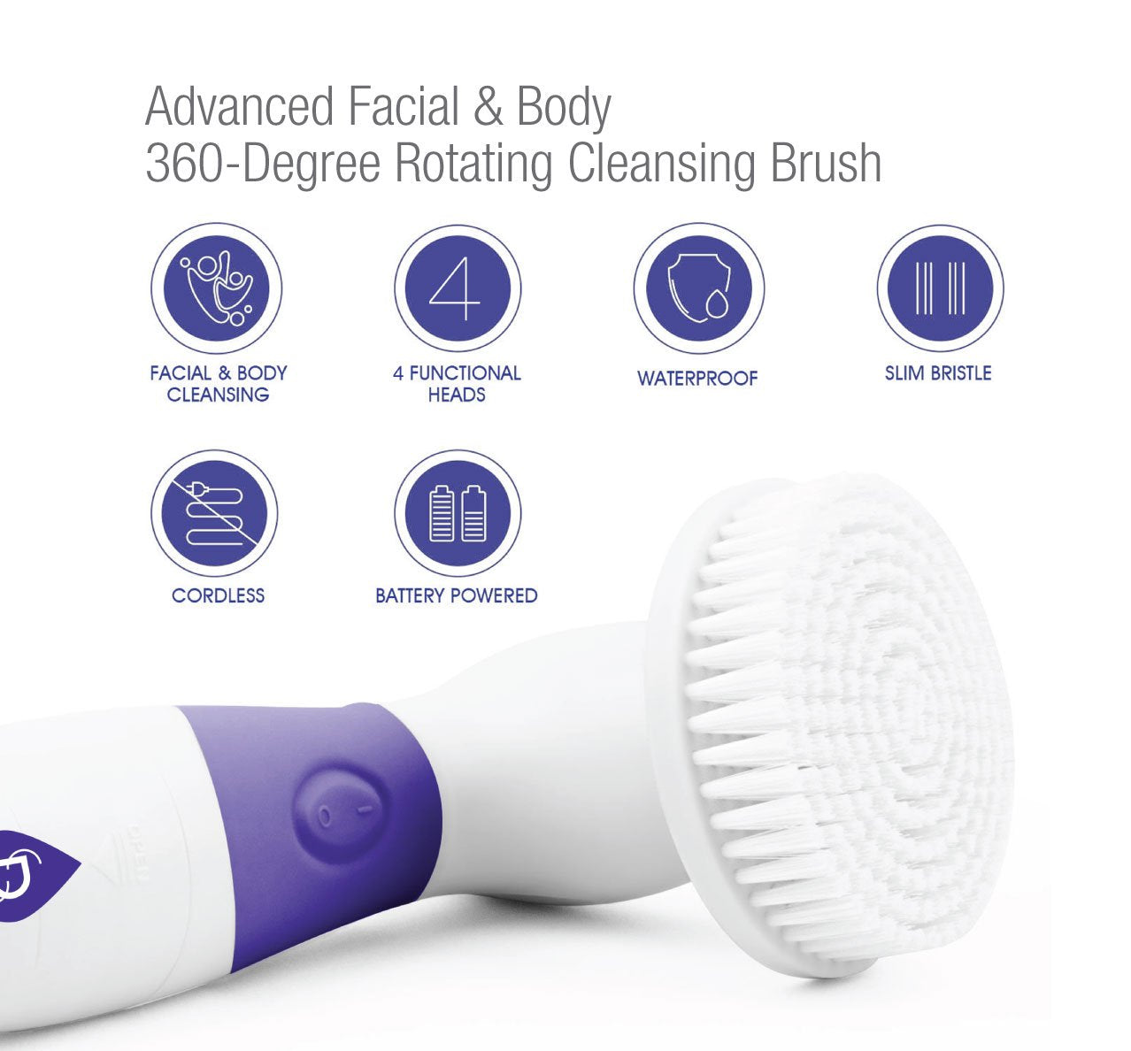 Pursonic Pursonic Advanced Facial and Body Cleansing Brush for Removing Makeup & Exfoliating Dead Skin - Includes 4 Multifunctio