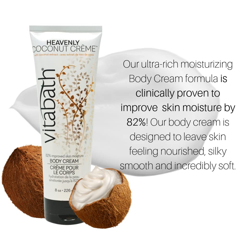 Vitabath Heavenly Coconut Creme Moisturizing Body Cream - Soothing Hydration Vitamin & Nutrient Skin Care - Replenishing All Ove