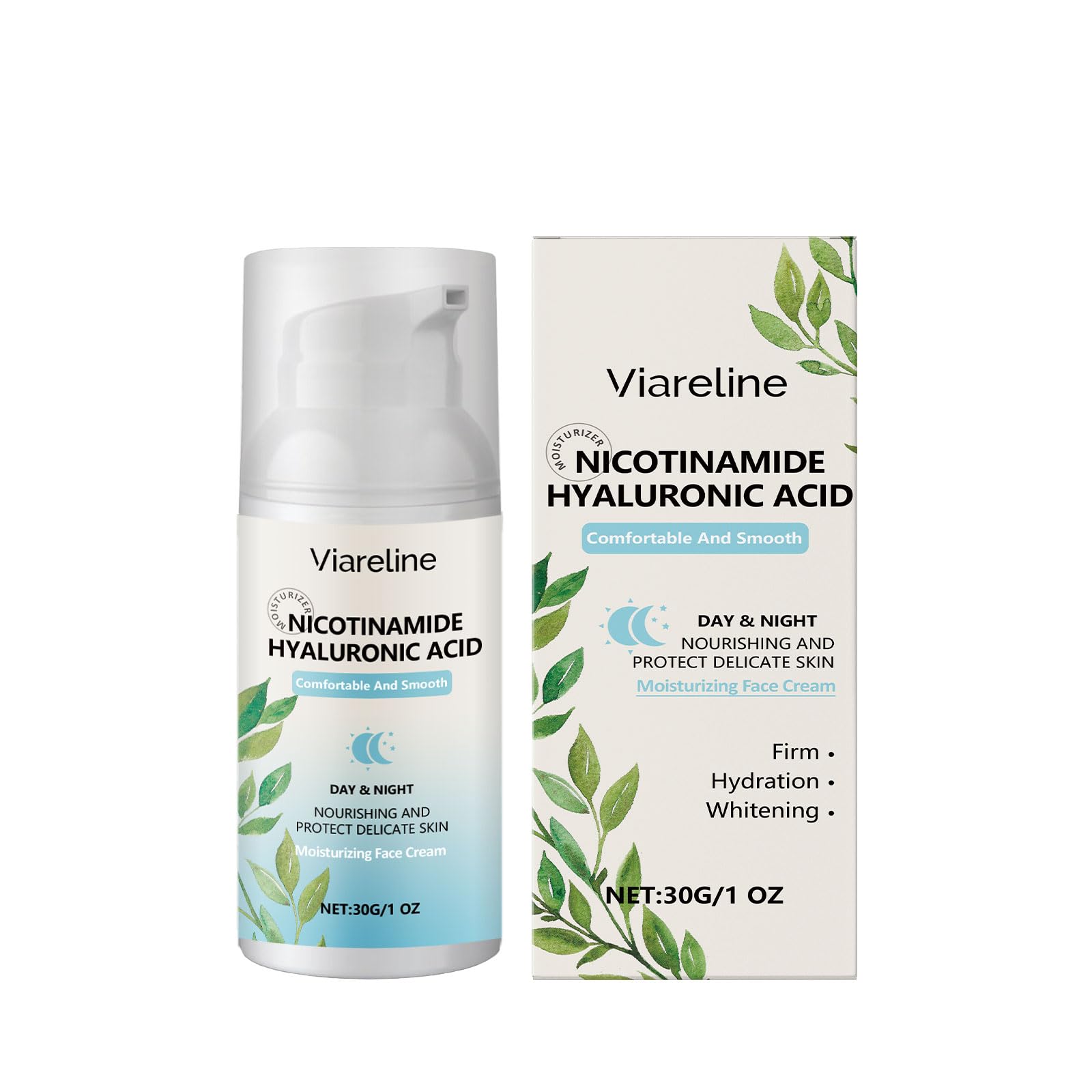 Viareline Nicotinamide Hyaluronic Acid Moisturizing Face Cream, with Ceramide EOS and NP, Brightening, Firming, 1 oz