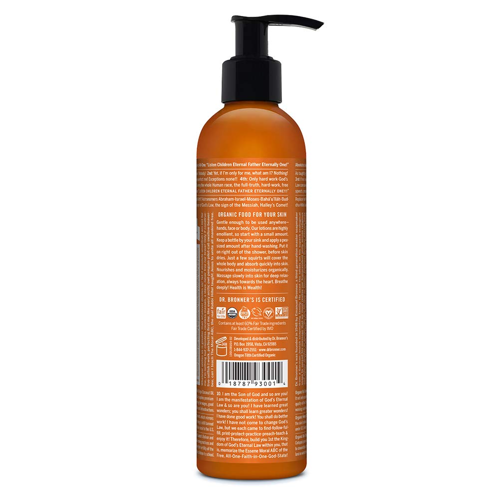 Dr. Bronner's - Organic Lotion (Orange Lavender, 8 Ounce) - Body Lotion & Moisturizer, Certified Organic, Soothing for Hands, Fa