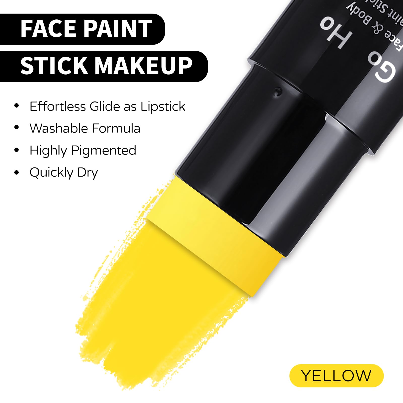 Go Ho Yellow Face Body Paint Stick,Water Based Washable Yellow Face Paint Stick,Non-Toxic Full-Coverage Cream Yellow Body Paint
