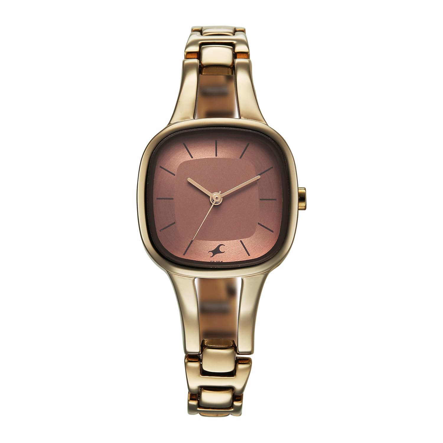Fastrack Chrome K Quartz Analog With Peach Dial Titanium Brass Solid Strap Watch For Women  6147Qm02