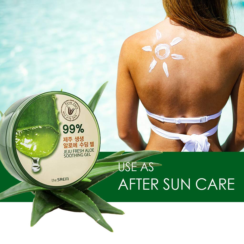 [the SAEM] Jeju Fresh Aloe Soothing Gel 10.1 fl. oz. (300ml) - 99% Aloe Vera, Hydrates & Dry, Itchy & irritated Skin