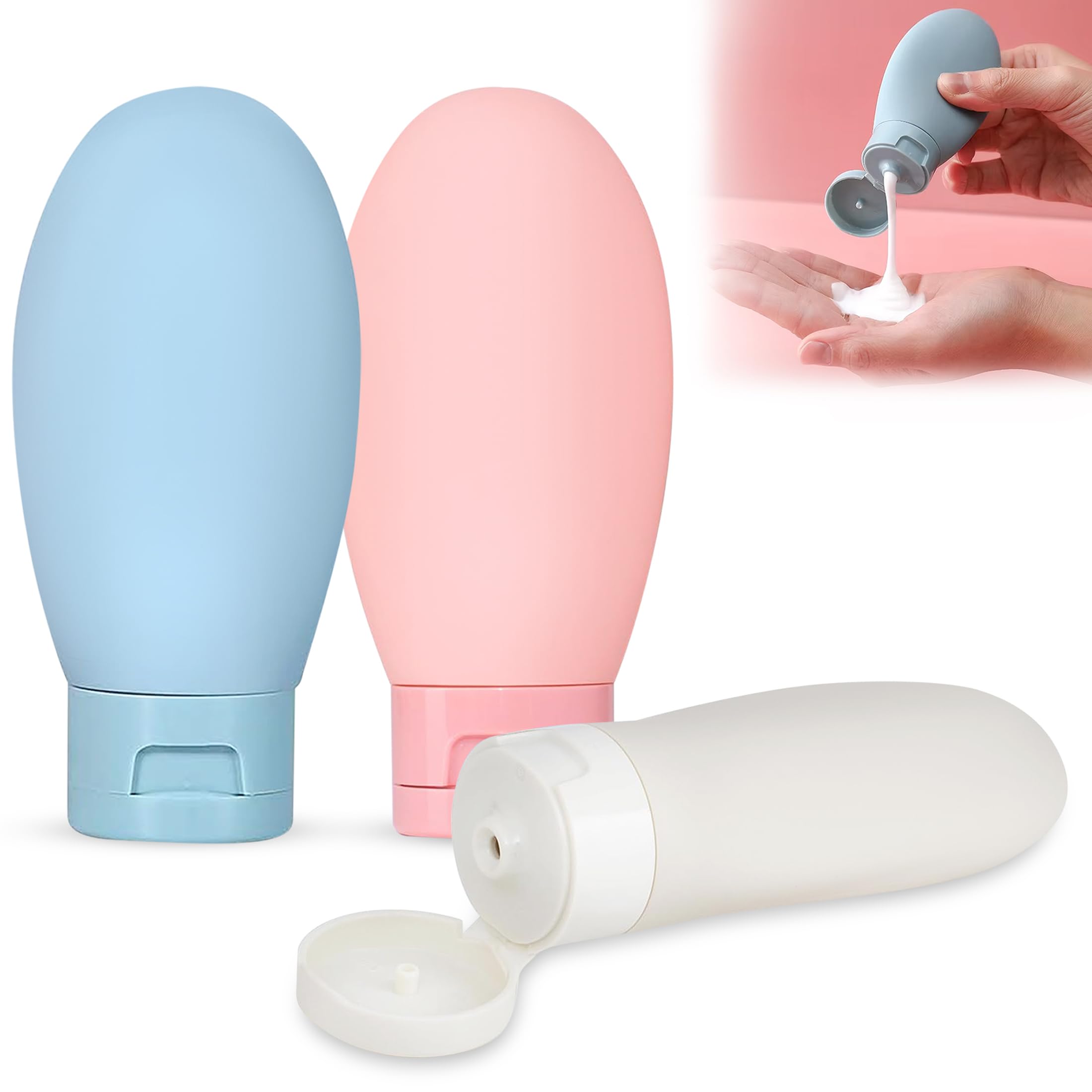 Glun Travel Bottles Squeezer Set, Handwash, Face Lotion, Leakproof Squeezable Refillable Travel Bottles, Pack Of 3 Travel Access
