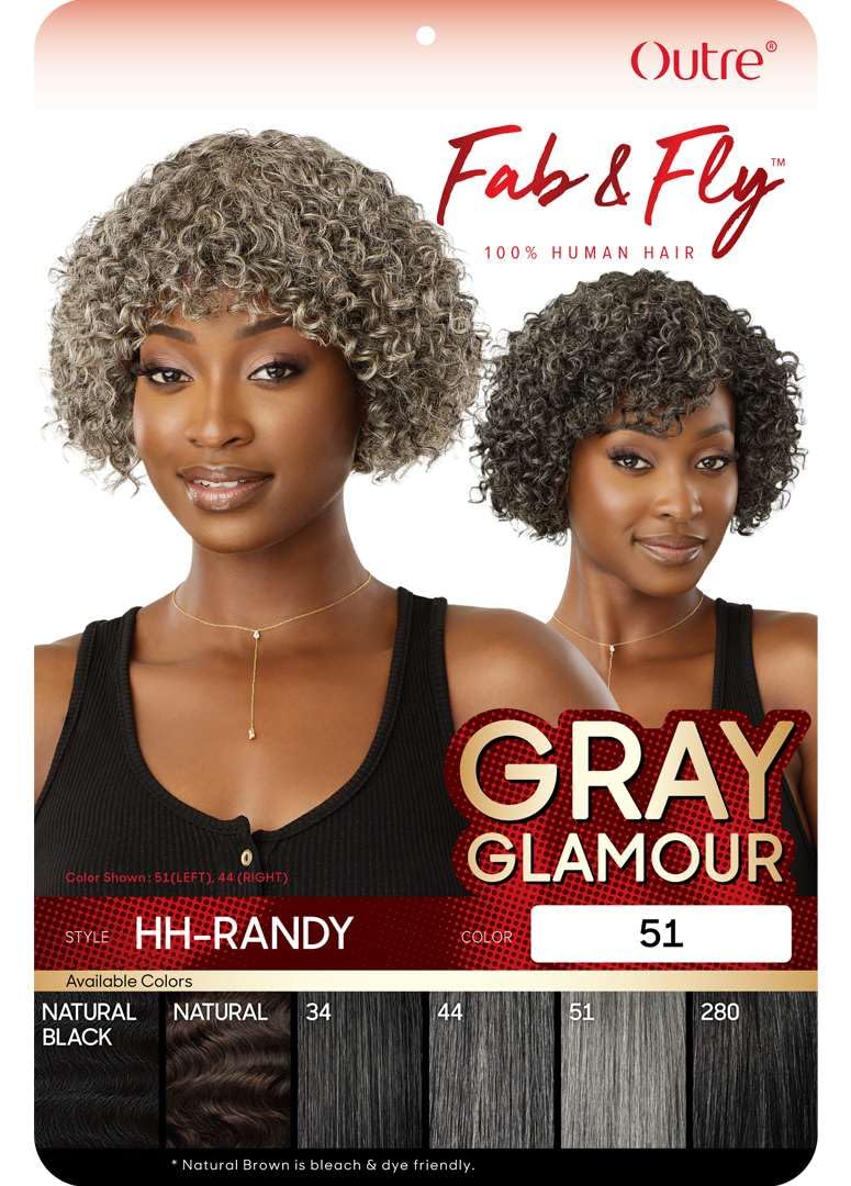 Outre Fab & Fly Full Cap Wig Gray Glamour - Human Hair - Randy (NATURAL BLACK)