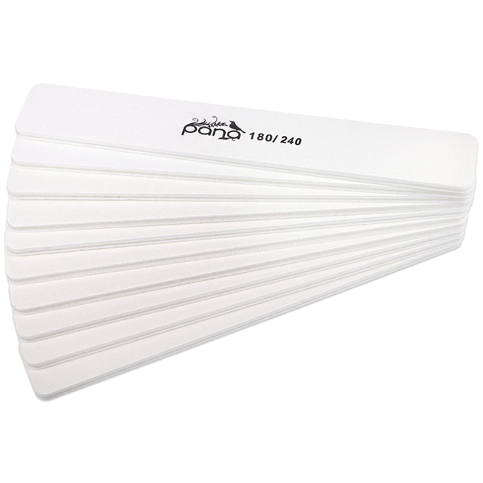10PCS Jumbo Size PANA Professional Double Sided Nail Files - White, 180/240 Grit - Emery Board Nail Buffering File Manicure Pedi