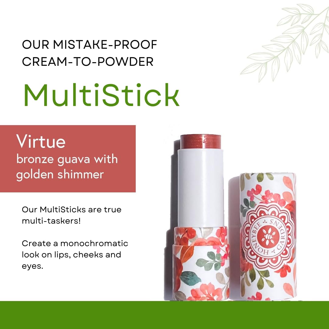 Honeybee Gardens Color Within Reach MultiStick, Virtue, Bronze Guava Golden Shimmer, Multipurpose Makeup, Natural Glow, Easy App