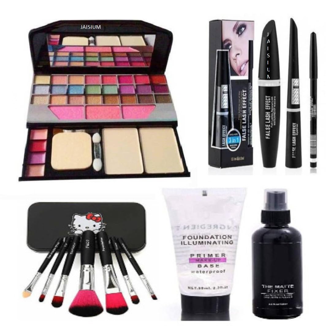 6155 Multicolor Makeup Kit With 3In1 Eyeliner Kajal Mascara Or Makeup Brush Set, Fixer And Primer