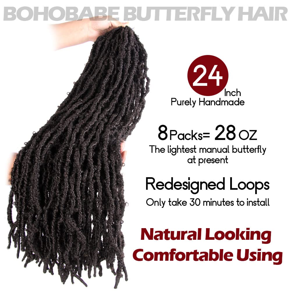 24 Inch Light Weight Butterfly Locs Crochet Hair 8 Packs Long Brown Distressed Butterfly Faux Locs Crochet Hair, 4#