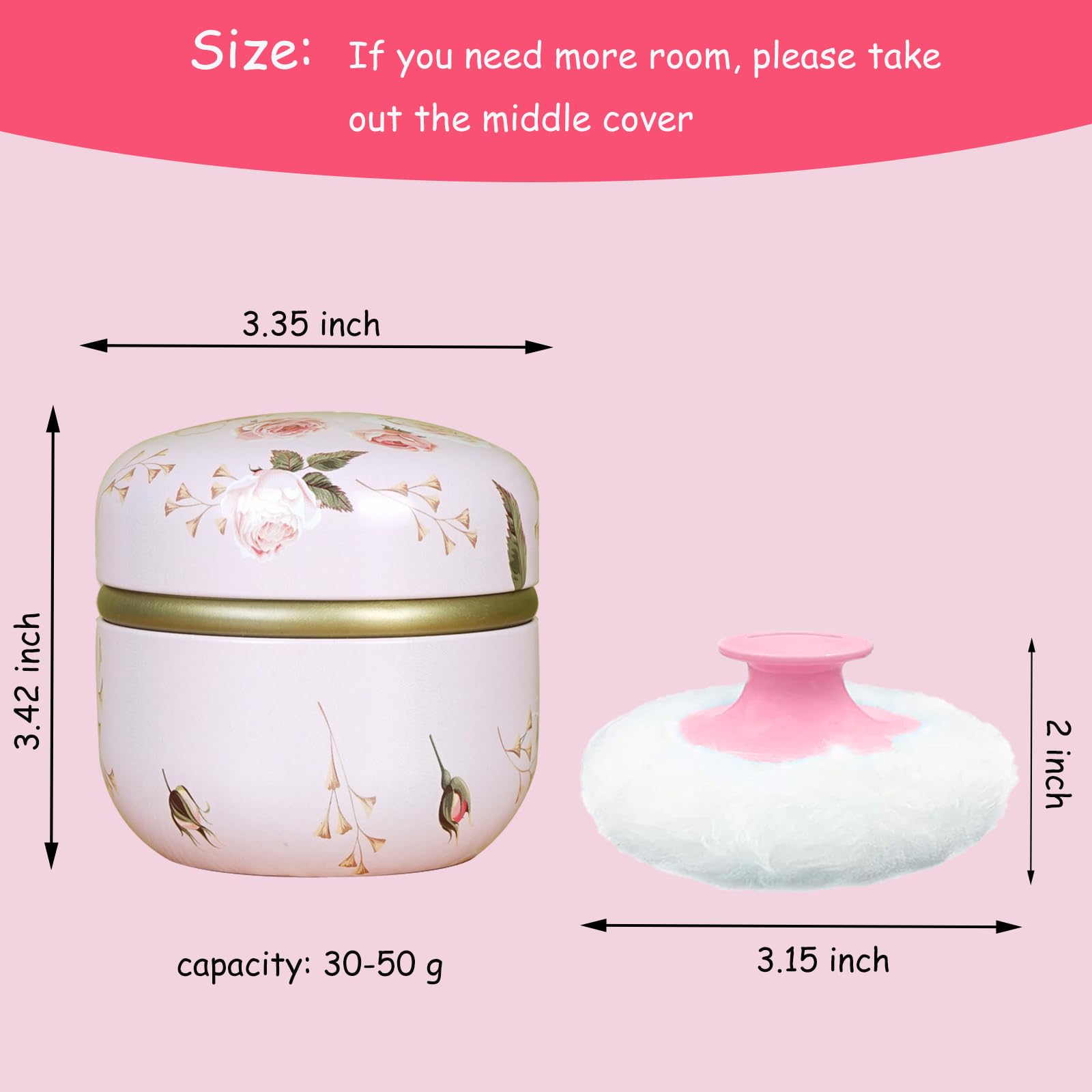 Qopoto Body Powder Puff And Container For Dusting Powder, Women Powder Puff And Powder Case For Bath And Travel (Romantic Flower