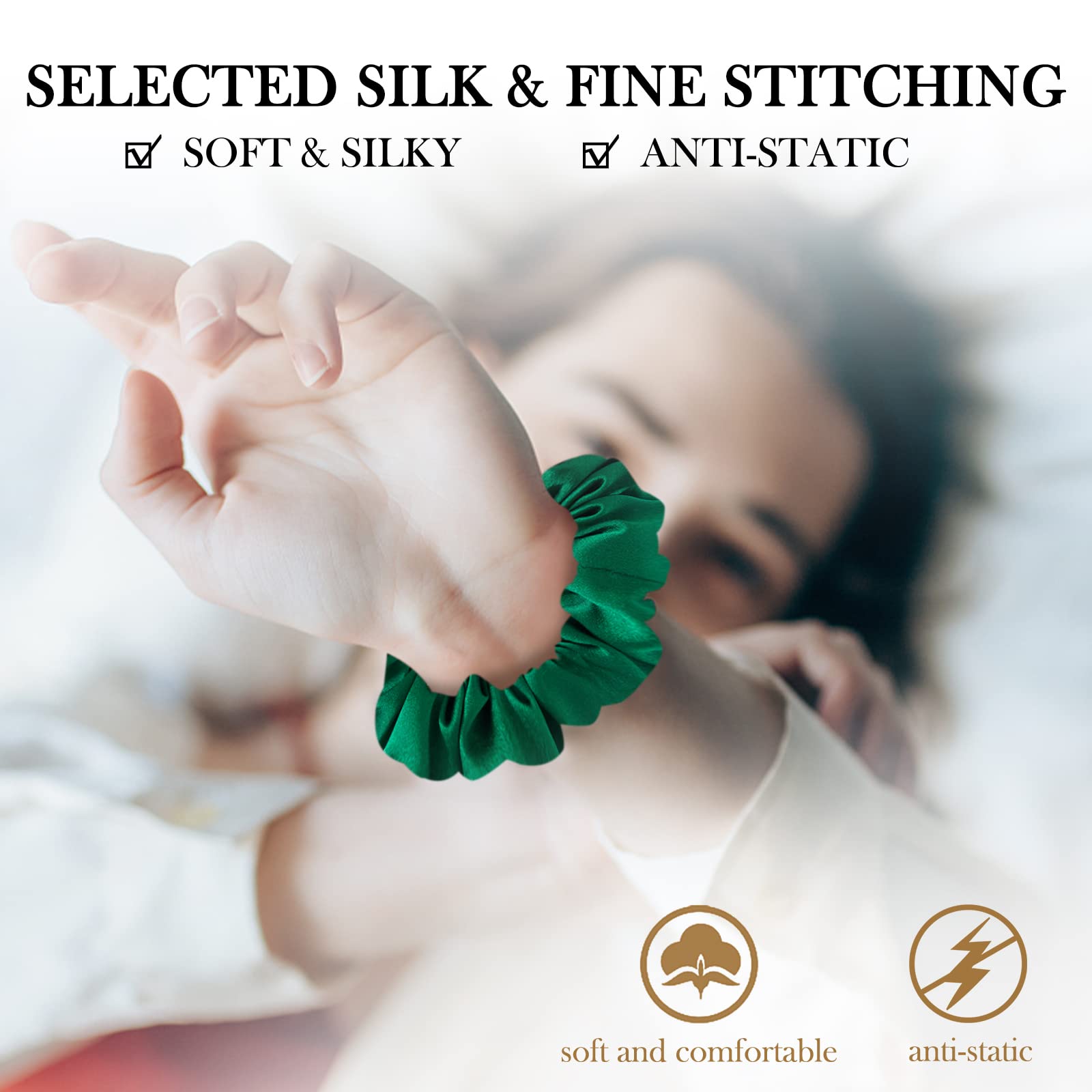 Silk Scrunchies For Hair, 3 Pack, 100% Mulberry Silk Hair Ties, 19 Momme, Natural Silk Elastic Hair Bands For Women And Girls'Ha