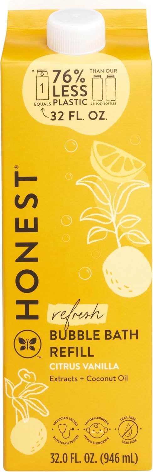 The Honest Company Foaming Bubble Bath Refill Carton | Gentle For Baby | Naturally Derived, Tear-Free, Hypoallergenic | Citrus V