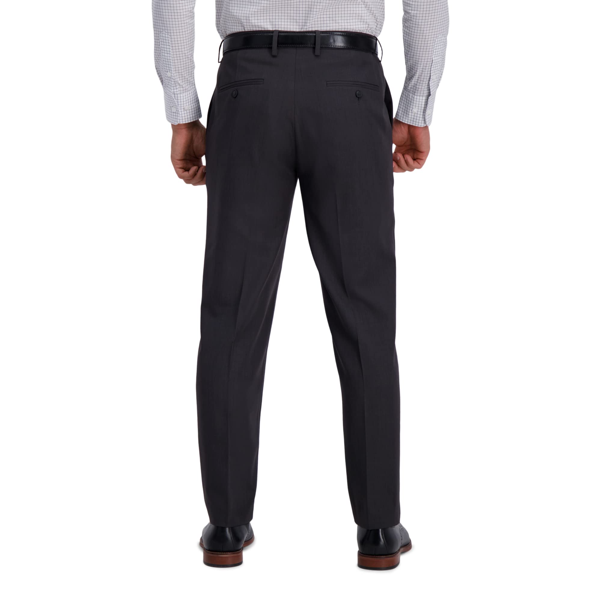 Haggar Mens Premium comfort Dress Slim Fit Flat Front Pant, Deep grey, 34W x 32L
