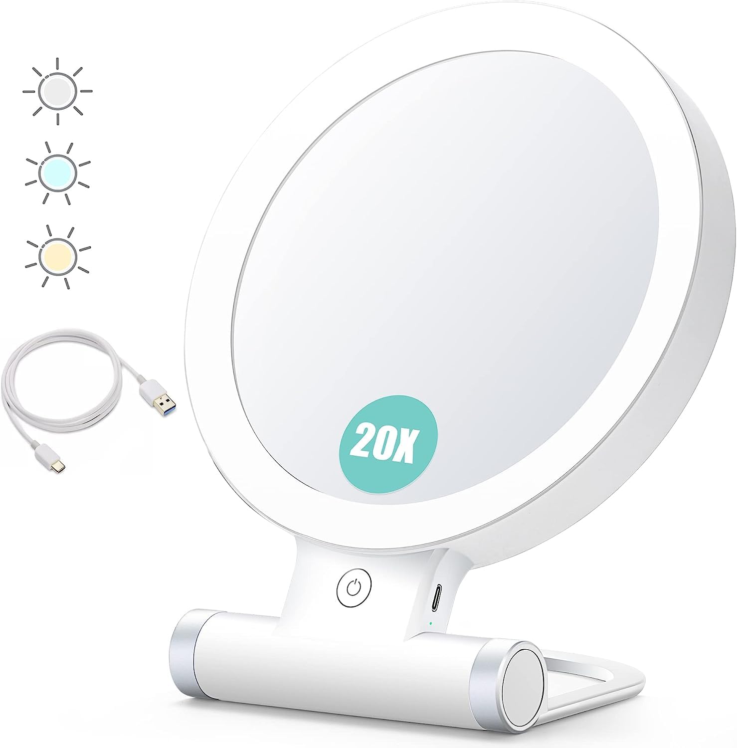B Beauty Planet Magnifying Mirror with Light 20X/1X,Double Sided Tabletop Mirror with Adjustable Folding Handle,Cosmetic Mirror 