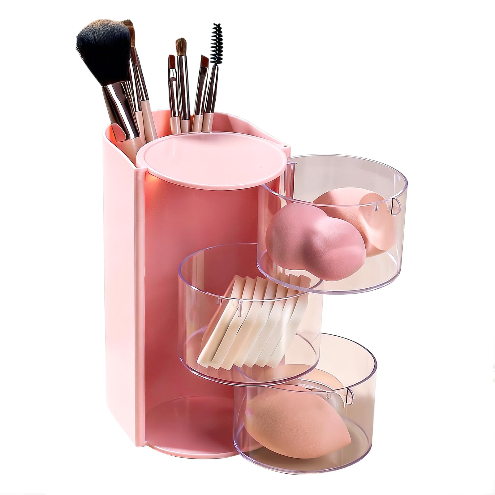 ULODJFN Hair Accessories Organizer, Pink Hair Brush Holder for Women Gifts, 3Layer Hair Brush Organizer Rotatable Clear Box and