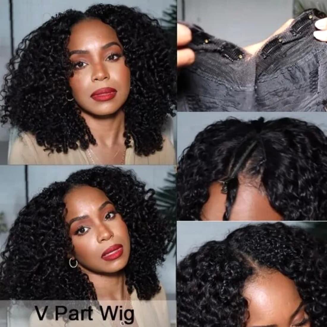 UNICE Kinky Curly V Part Wig 150% Density 16 Inch Human Hair Glueless No Leave Out V Part Curly Wig