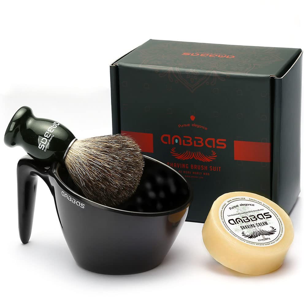 Anbbas Badger Hair Shaving Brush with Shaving Soap Bar and Upgrade Lathering WayPOP Mug A5 Melamine,Foaming Set for Men Wet Sha