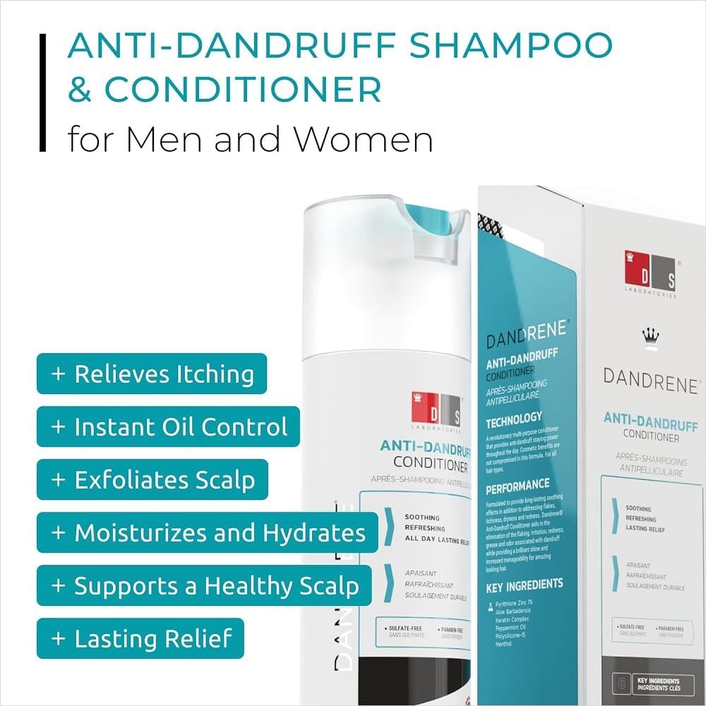 DS Labs Dandrene Dandruff Shampoo & Conditioner Kit - for Itchy, Flaky Scalp, Exfoliating Shampoo, Moisturizing Conditioner, Sup