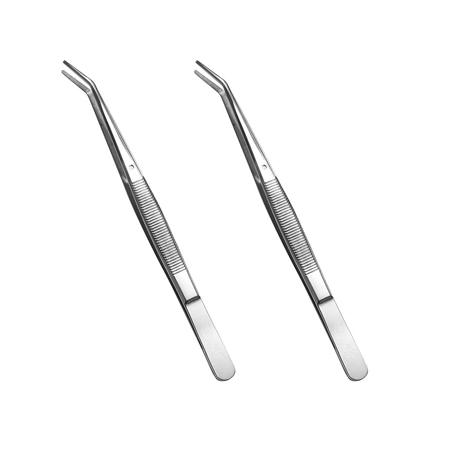 Stainless Steel Tweezers, with Curved Serrated Tip Multipurpose Tweezers Sewing Machine Tweezers Forceps for Craft Repairing (2 