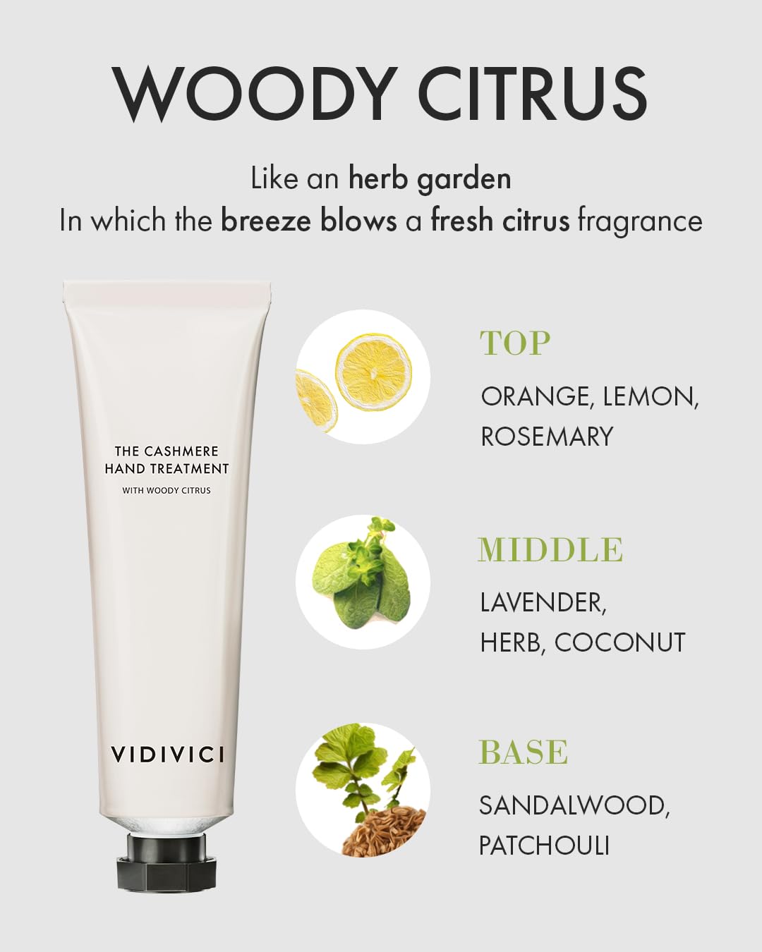 Vidivici The Cashmere Hand Treatment Woody Citrus - Hand Cream Enriched With Shea Butter For Deep Hydration - Citrus, Bergamot A