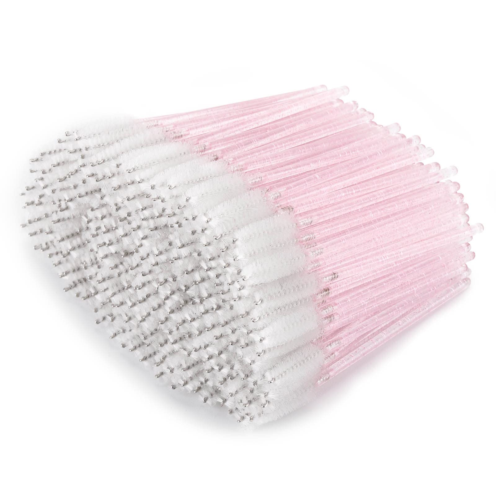 Tbestmax 300 Pcs Disposable Spoolies, Mascara Wand Eyelashes Brushes Applicator for Eyebrow Eye Lash Extension Pink Stick White 