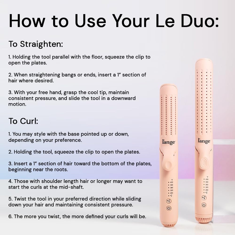 L'ANGE HAIR Le Duo 360° Airflow Styler - 2-in-1 Curling Wand & Titanium Flat Iron, Blush, 1 Count