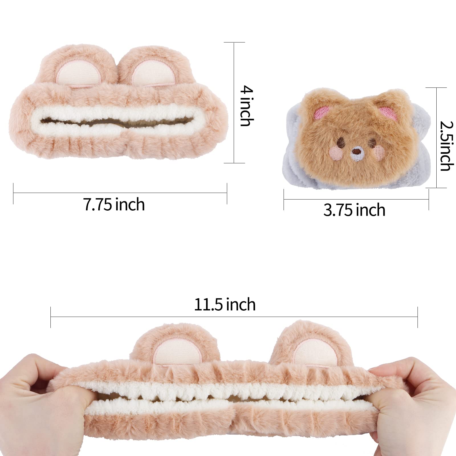 WHAVEL Hairband 3Pcs, Spa Headband and Wristband Set with Cute Bear Ears, Face Wash Headband Facial Headband Wrist Bands for Wom