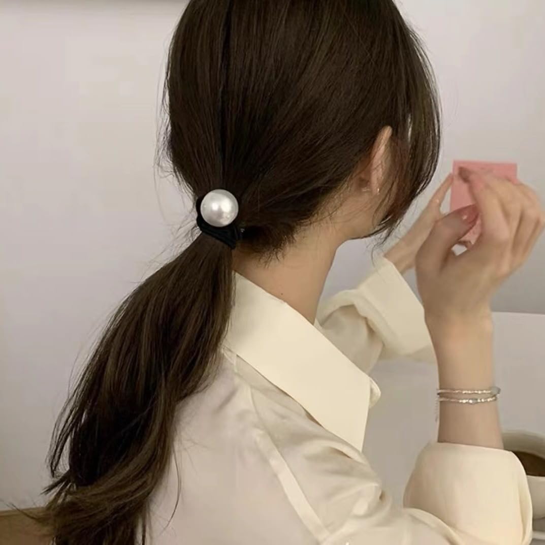 French Pearl Scrunchies - Elegant Elastic Hair Ties and Accessories for Women's Thick Hair, High Ponytails and Girls