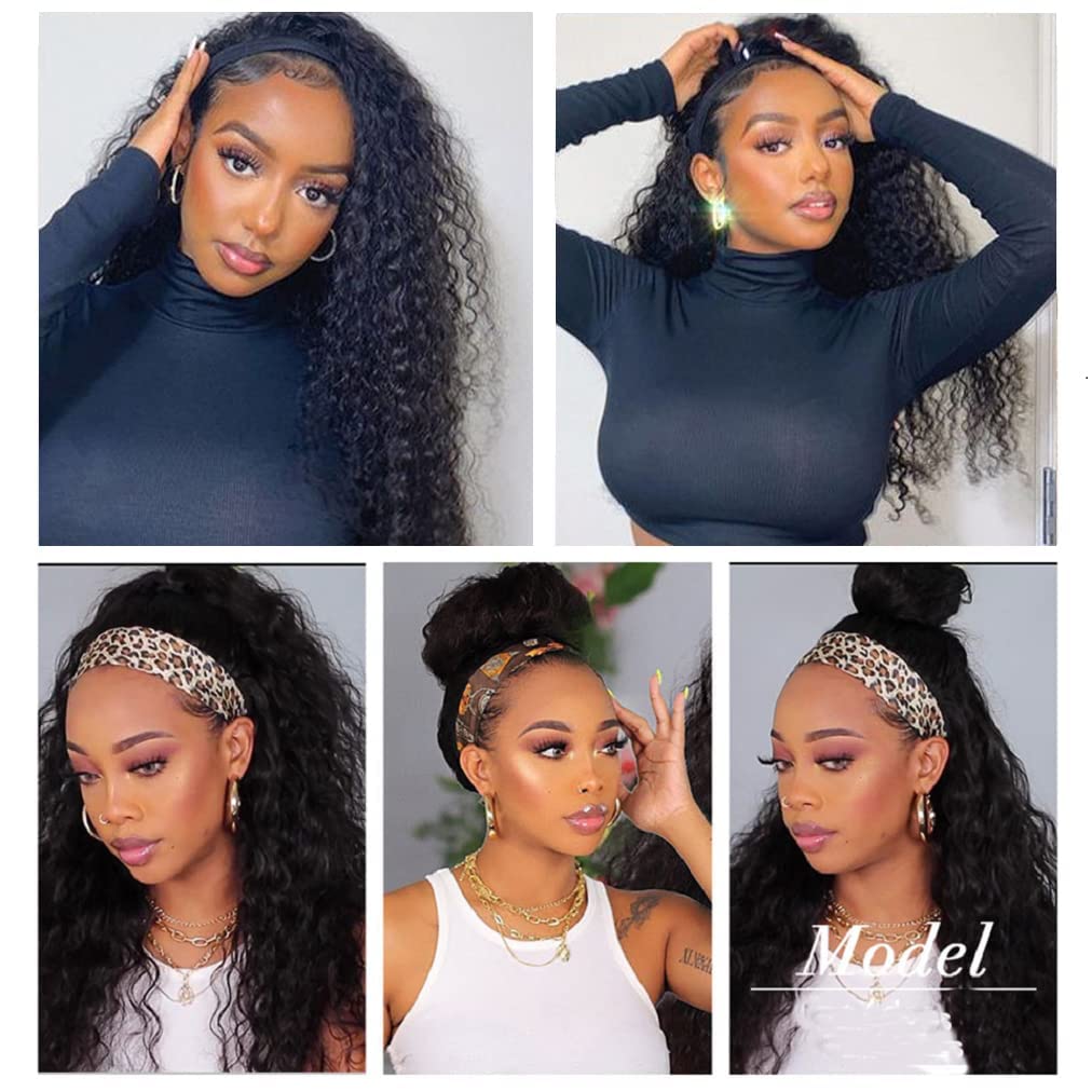Nicmiss Deep Wave Headband Wig Human Hair Curly Headband Wigs For Black Women Human Hair 26 Inch Glueless None Lace Front Wig Br