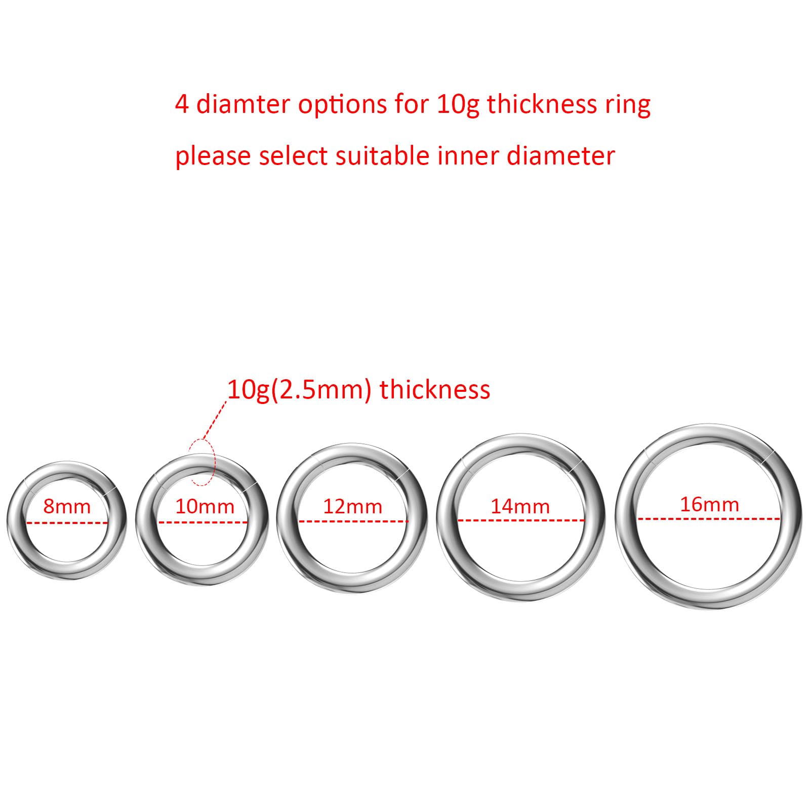 NewkeepsR 10G 8mm(5/16') Large Gauge 316L Surgical Steel Septum Hinged Clicker Segment Orbital Conch Ring