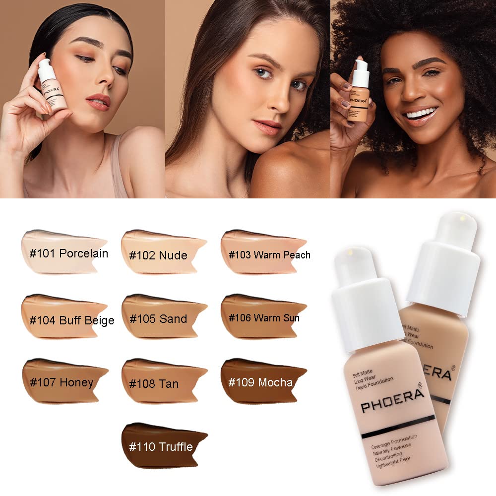 Phoera Full Coverage Foundation Soft Matte Oil Control Concealer 30Ml Flawless Cream Smooth Long Lasting Aq (108 Tan)