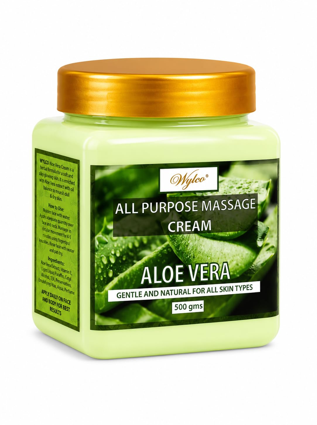 Wylco Aloe Vera Massage Cream For Face & Body | Moisturizing, Brightening & AntiAgeing | Herbal Natural Cream With Vitamin C | 