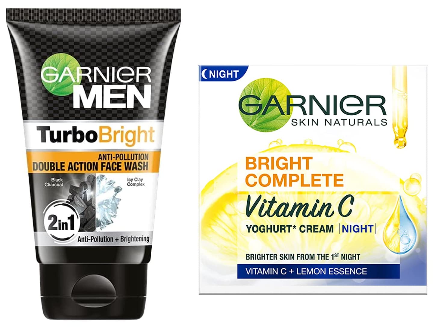 Garnier Men, Face Wash, Brightening & AntiPollution, Turbobright Double Action, 100 G (Symdf100) & Garnier Bright Complete Vita