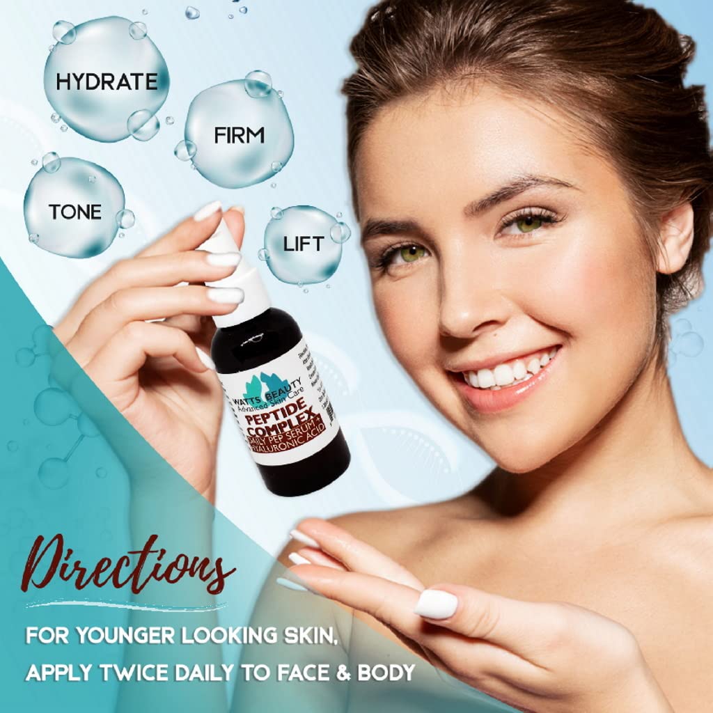 Watts Beauty Peptide Anti-Aging Face Serum - Hyaluronic Acid And Collagen Boosting Daily Face Care Polypeptide Complex With L-Ar
