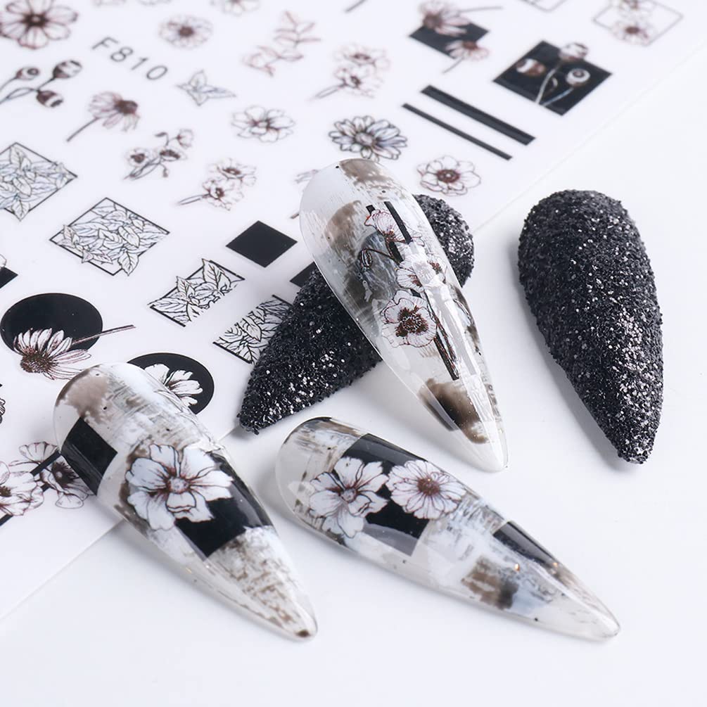 Flowers Nail Decals Art Sticker, Kingmas 10 Sheet Flowers/Feathers/Lines/Leaves Self-Adhesive Diy Nail Art Stickers Fingernails