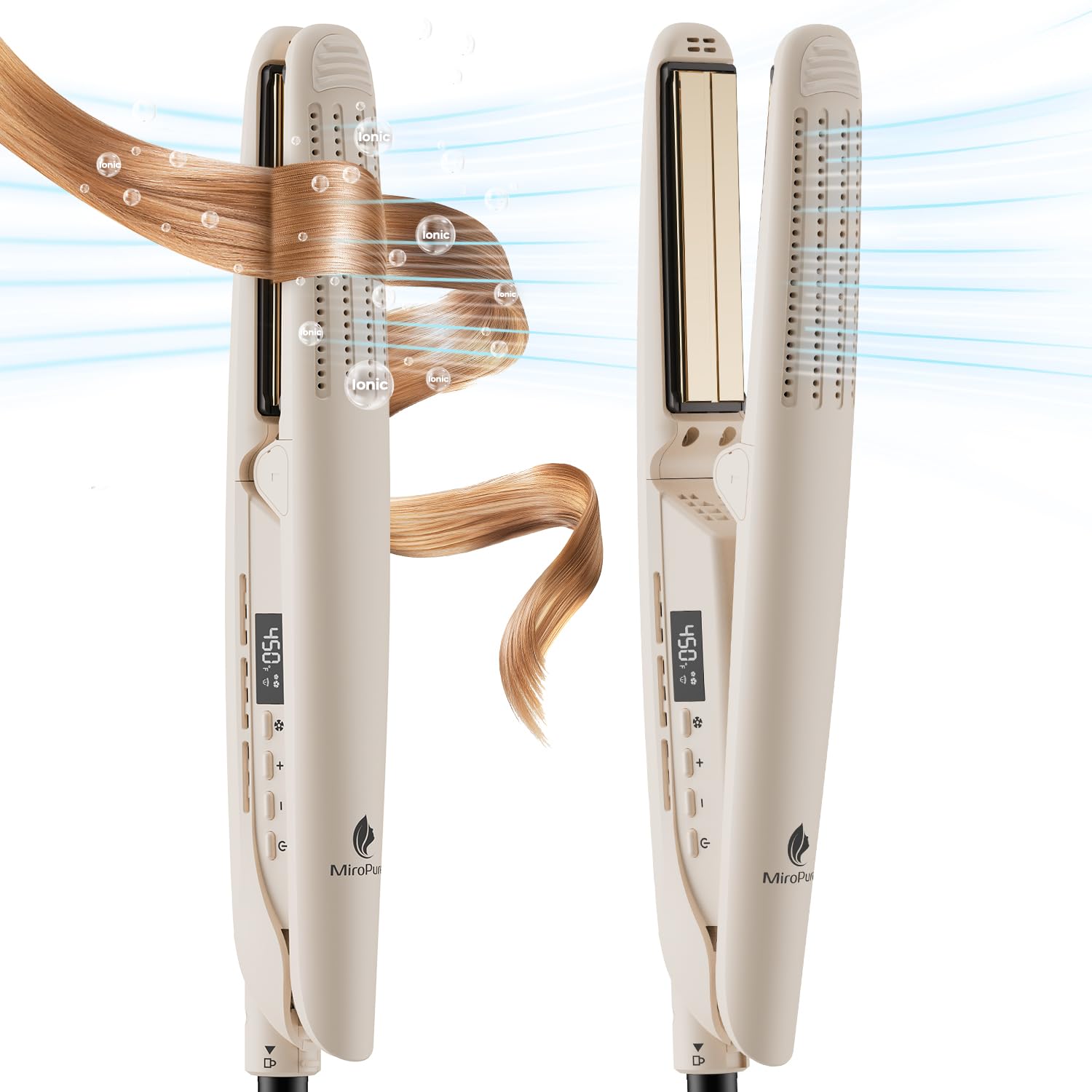 MiroPure Flat Iron Hair Straightener, Hair Straightener and Curler 2-in-1, 360 Airflow Styler with Cool Air for Curls, Titanium 