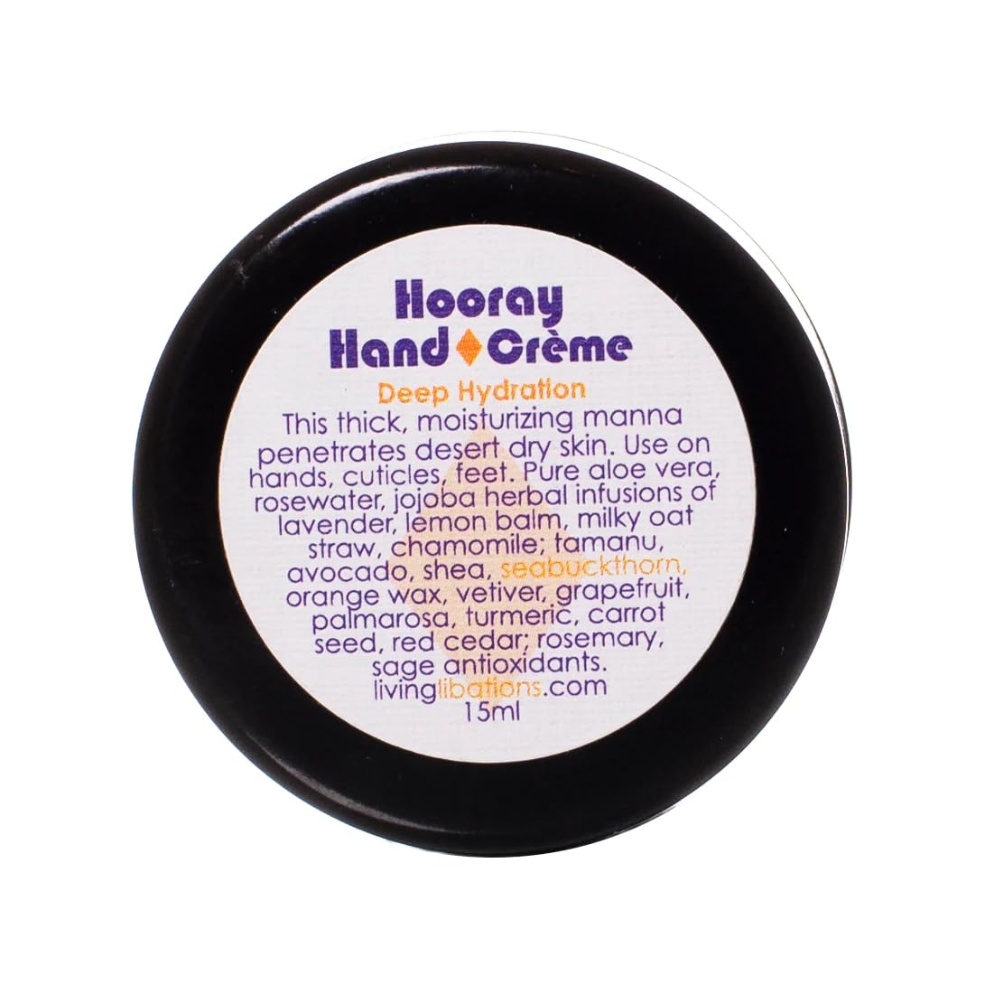 LIVING LIBATIONS  Organic Hooray Hand Crme | Natural, Wildcrafted, Vegan Clean Beauty (0.5 oz | 15 ml)