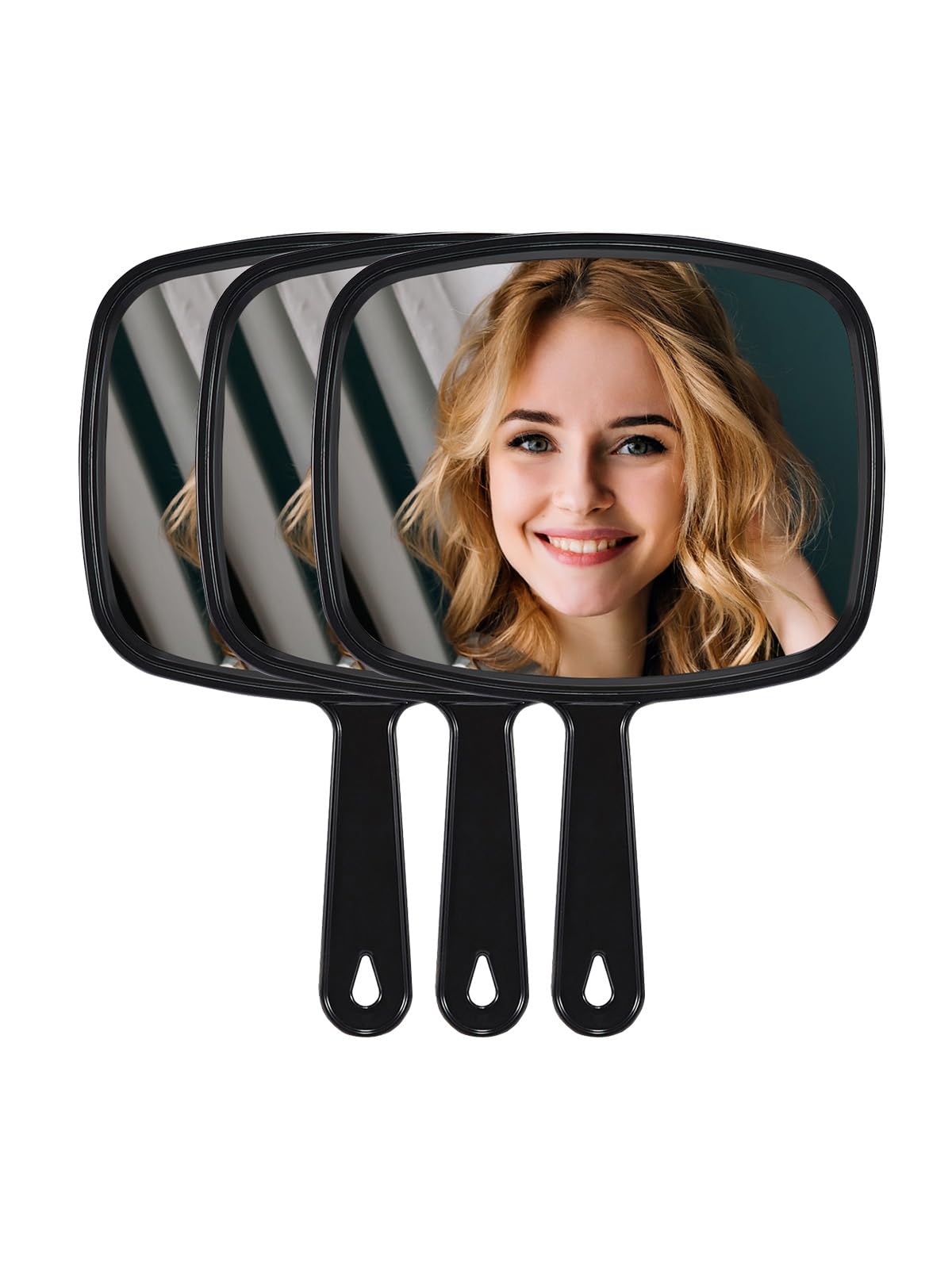 MIRRORNOVA Hand Mirror, Barber Hairdressing Handheld Mirror with Handle for Salon, Square, Black, Large,Pack of 3