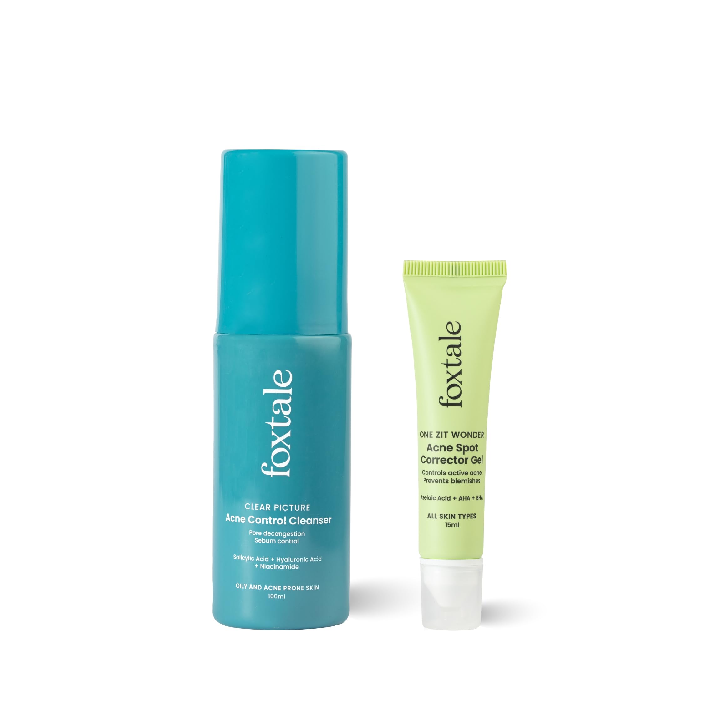 Foxtale Overnight Acne Reduction | Acne Control Cleanser 100 Ml + Acne Spot Corrector Gel 15Ml
