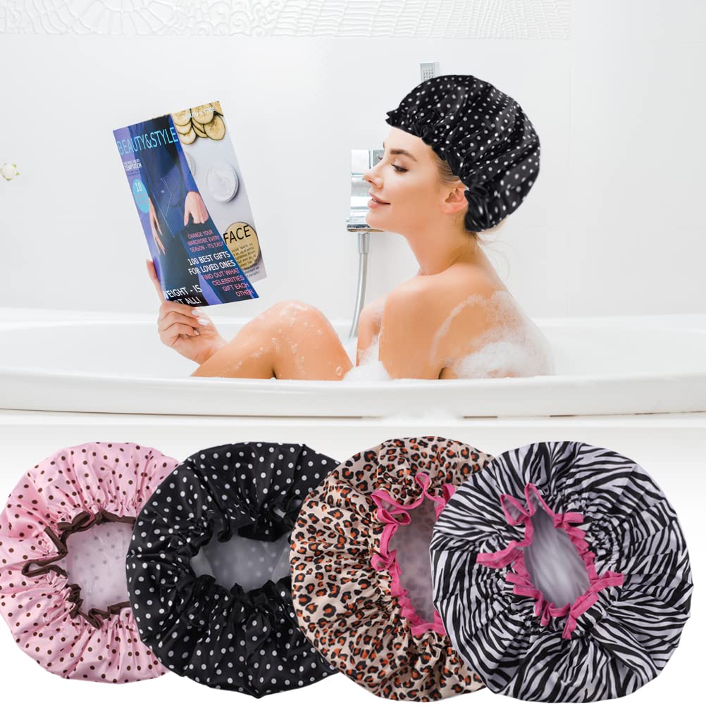 4 Pcs Shower Cap For Women, Shower Cap Reusable Waterproof Double Layers Shower Hat Bath Caps For Short And Medium Hair