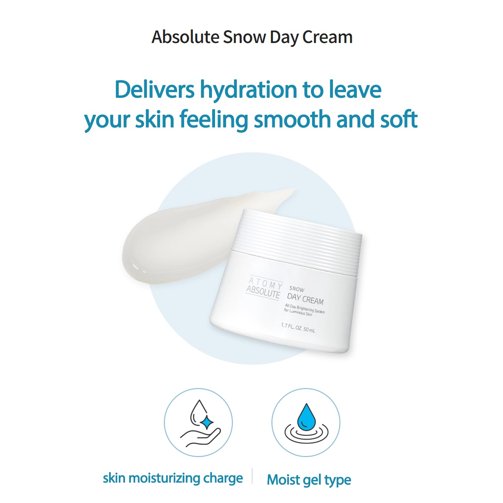 Hydrating Gel Cream for Winter Dry Skin, Moisturizing Formula for Everyday Use, For Atomy Absolute Snow DAY Cream (1.7fl.oz. / 5