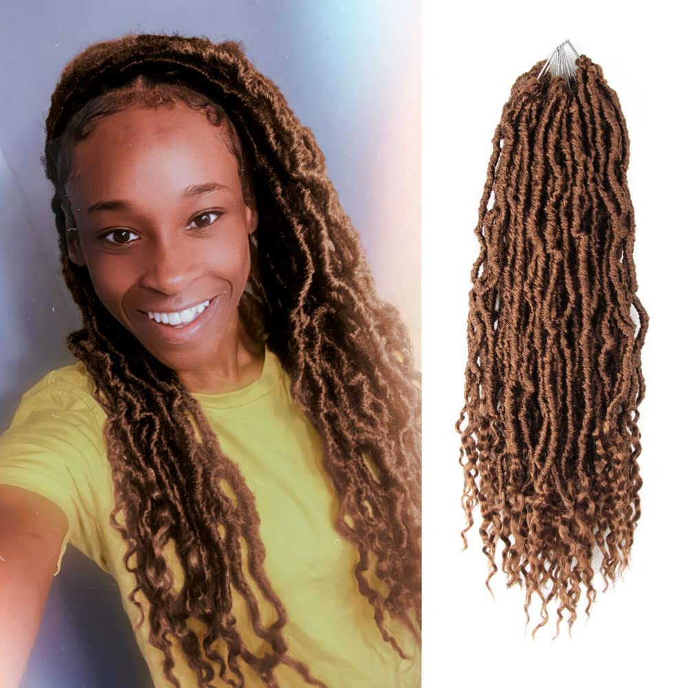 BOHOBABE 18 Inch New Faux Locs With Curly End 6 Packs Soft Locs Crochet Hair 72 Strands Natural Crochet Braids (6Packs,30#)