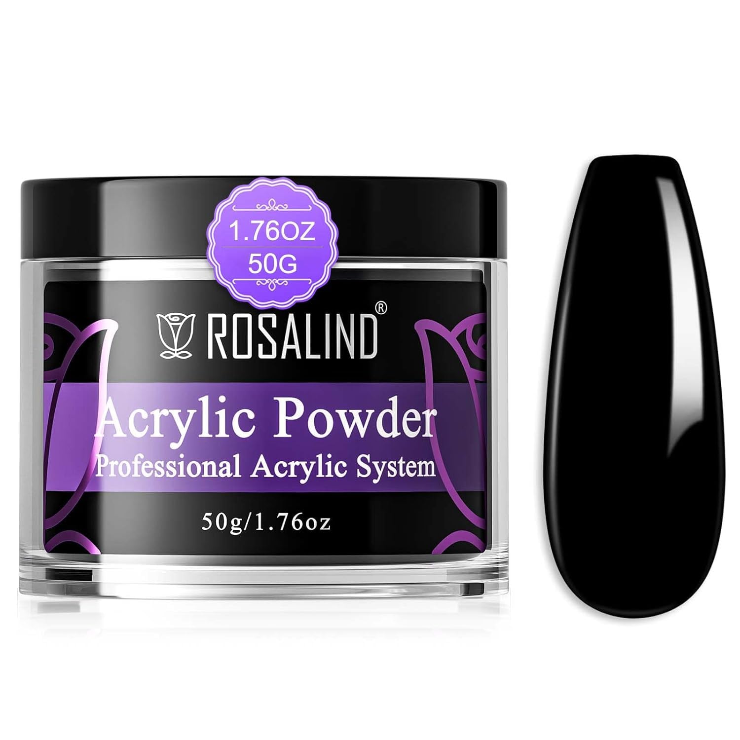 ROSALIND Black Acrylic Nail Powder 50g/1.76oz Acrylic Black Powder for Nail Acrylic Extension, Professional Crystal Polymer Blac
