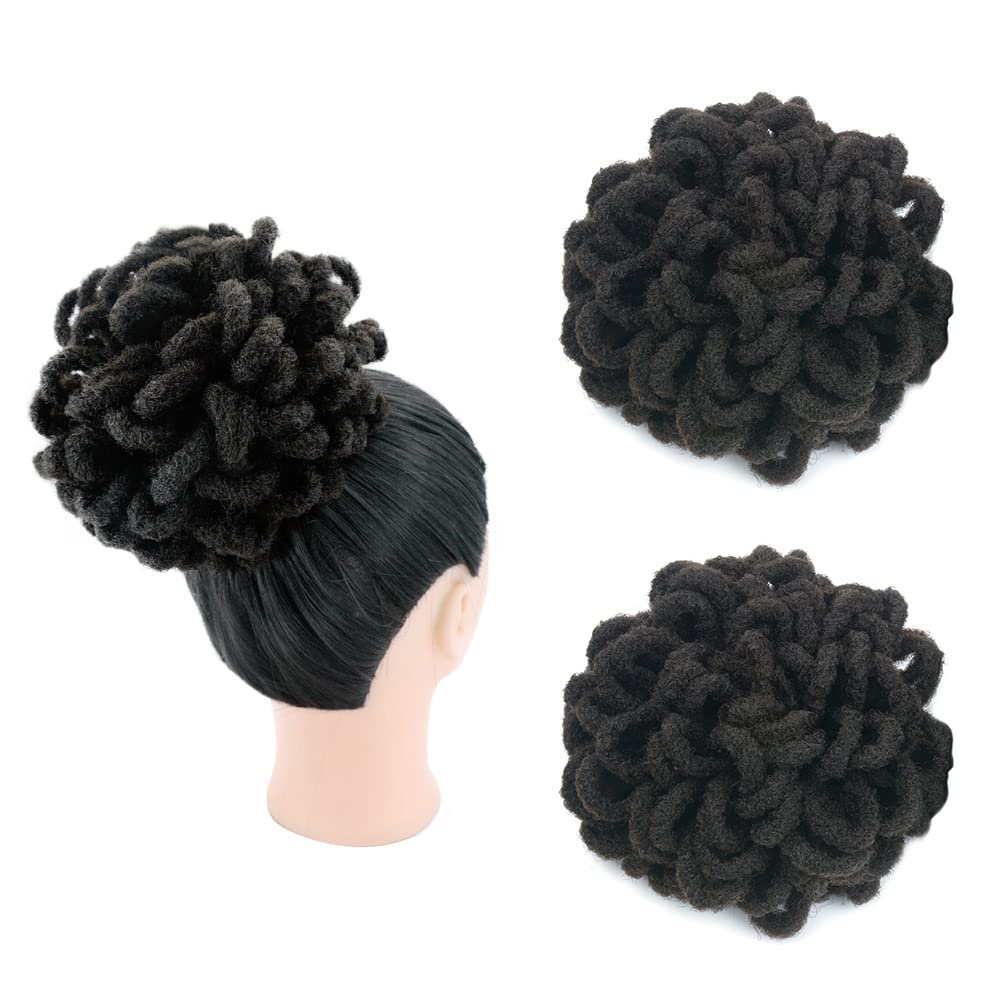 KGBFASS 2Pcs Locs Ponytail Drawstring Buns Loc Petal Bun Dreadlock Ponytail Braided Afro Puffs Faux Locs Bun Clip in on Braids P